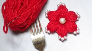 It's So cute !! Amazing  and Easy Flower craft ideas With Frok - Woolen Flower Embroidery design