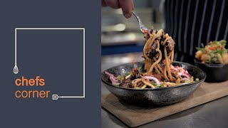 Chefs Corner - Sticky Asian vegan lamb noodles