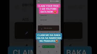 Free 1 GB data YouTube data Claim your Free Data now #freeyoutubedata #claim #smarTntSun #shorts