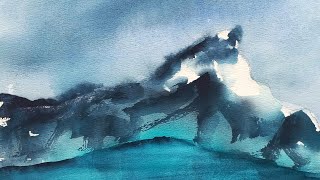 Watercolor landscape. Demonstration -  Speed painting.  Арктические льды акварелью.