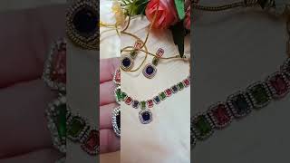 Multicolor AD Necklace with earrings, To buy msg on 9266863889, Www.diamonddrops.in #jwellery