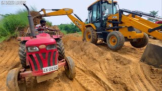 Jcb 3dx Machine Going To Mud Loading Work With Mahindra and Sonalika Tractor | Jcb Tractor | Jcb Jcp