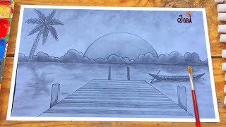 how to draw nature scenery with a pencil step by step easy