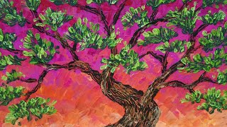 Painting an Old Tree with a Palette Knife & Acrylic Paint - Acrylic Painting Tutorial