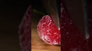 OMG😫 10000x Zoom  —Cutting Frozen Cherry #shorts