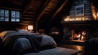 Cozy Winter Hut Ambience - Relaxing Blizzard, Howling Wind, Fireplace