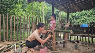 building stairs and a bamboo dining table with her daughter - a single mother