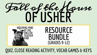 "The Fall of the House of Usher" by Edgar Allan Poe Quiz, Close Reading Worksheet, and Vocab Games