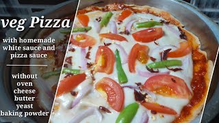 Veg pizza at home in cooker|No oven,no cheese,no mayo,no yeast Pizza|Pizza at home with wheat flour