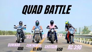 shotgun 650 vs dominar 400 vs gt 650 vs ktm rc 390 | quad battle 😱