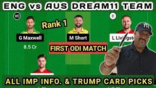 Eng vs Aus 1st Odi Match Dream11 Team Prediction, England vs Australia, Dream11 Team of Today Match