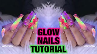 HOW TO DO NEON GLOW IN THE DARK LONG ACRYLIC NAILS | SUMMER 2020 MARBLE TUTORIAL | NAILS FASCINATION