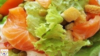 Salad with quail eggs, a salmon and cherry tomatoes