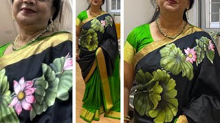 Fabric Painting #43 l Beautiful Lotus leaves Painting on Saree l Indian saree painting