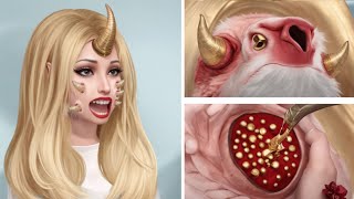 ASMR Remove horns, cure maggots on face & Dog ticks, large pustules | Deep Cleaning Animation