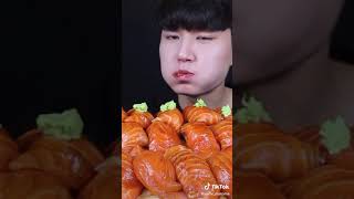 ASMR SALMON SASHIMI + NUCLEAR FIRE SAUCE MUKBANG (No Talking) EATING SOUNDS | Zach Choi ASMR