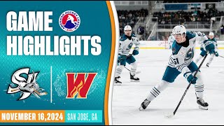 AHL HIGHLIGHTS | San Jose Barracuda vs. Calgary Wranglers | Nov. 16, 2024