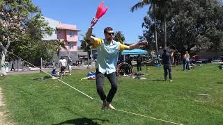 Joshua Knight Slack Line Rises Up Juggling Retrieves Club 20240525 064