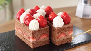 手作りバレンタインケーキ🍫いちごとチョコレートのショートケーキの作り方｜HidaMari Cooking