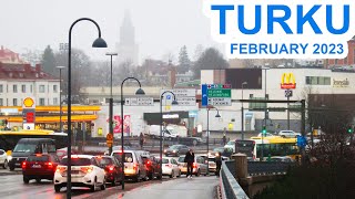 Walking in Rainy Weather, Turku, Finland - Early February 2023