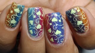 Rainbow Gradient Vine|| Short Nails || Born Pretty Valentine's Day