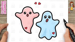 How to Draw Two Cute Ghosts Easy Step-By-Step Drawing and Coloring for Kids and Toddlers