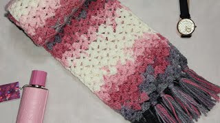 كروشيه كوفيه_ شال مستطيل بغرزة سهلة جدا_الجزء الاول_ scarf with very easy stitch