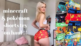 minecraft & pokémon shorts try on haul !!