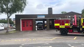 West Sussex Fire & Rescue Service Crawley Volvo responding from station