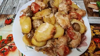 Вкусный ужин/Картошка с мясом/Грибами/Помидорами и сыром//Համեղ ընթրիք կարտոֆիլով և հավի կրծքամսով