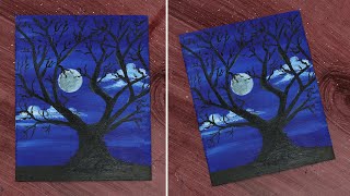 HOW TO PAINT MOONLIGHT DEAD TREE | BEAUTIFUL MOONLIGHT SCENERY | PAINTING FOR BEGINNERS | ARTz #50