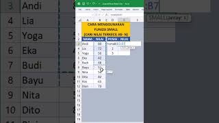 CARA MENGGUNAKAN FUNGSI SMALL DI EXCEL #shorts #excel #exceltips