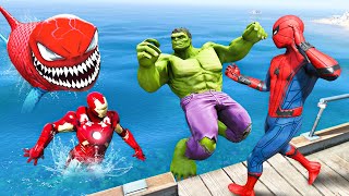 GTA 5 Spiderman vs Hulk vs Iron Man vs SPIDERLODON Water Ragdolls/Fails (Euphoria Physics)