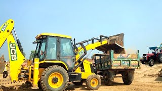 JCB 3dx Xpert Backhoe Loader Machine Loading Mud in Trolly Massey Ferguson and John Deere Tractor