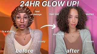 24hr mini GLOW UP💅🏽🛁 new hair cut, diy gel nails, lashes, self care & more!