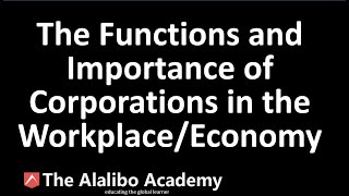 The Functions & Importance of Corporations in the Workplace/Economy | The Alalibo Academy