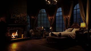 Cozy Castle Room 🏰 with Rain, Fireplace & Thunderstorm Sounds to Sleep or Relax