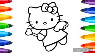 Cute Fairy Hello Kitty Drawing for kids, Painting and colouring for kids  #hellokitty​ #drawing​