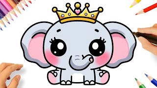 COMO DESENHAR UM ELEFANTE KAWAII FÁCIL 🐘