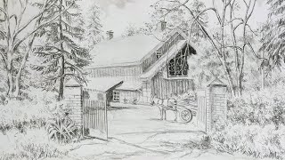 How To Draw Farm House Landscape Scenery : Step By Step Easy Scenery Art With Pencil