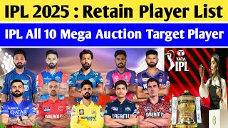 IPL 2025 : Retain Player List | Ipl All 10 Mega Auction Target Player | RCB, Mi, CSK, KKR ipl news