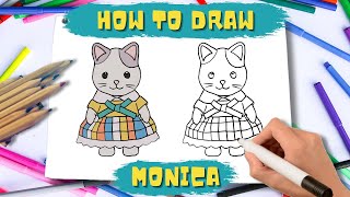 How to draw Monica | Calico Critters | Step by Step