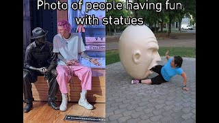 Photos/pictures of the people having fun with statues.