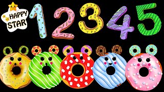 Colorful Sweet Donuts Dancing - Numbers with Donuts Dance Party - Happy Star Dancing