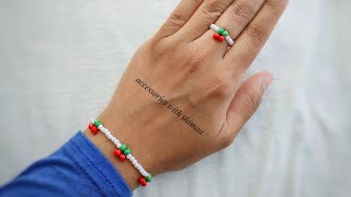 cherry bead ring with bracelet diy|خاتم واسورة بالخرز بشكل الكرز/الكريز