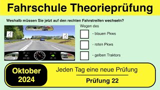 🚘 Führerschein Theorieprüfung Klasse B 🚗 Oktober 2024 - Prüfung 22🎓📚