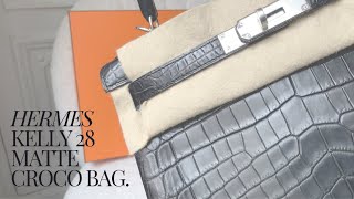 Unboxing Hermes Kelly 28 Matte Crocodile Black Bag with Palladium Hardware