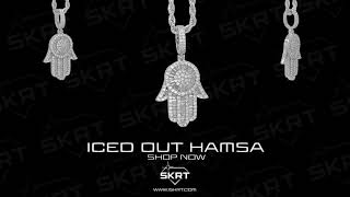 Iced Out Baguette Diamond Hamsa Hand in White Gold - SKRT® Jewelry