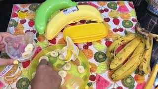 🍌اسهل طريقه لتقطيع#الموز🍌#ريفيو عن قطاعات وانواع حافظة #موز للانش باج #banana