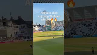 Naseem shah enjoys Shaheen Afridi 6 in T20 Blast 2023.   #NaseemShah #shaheenafridi